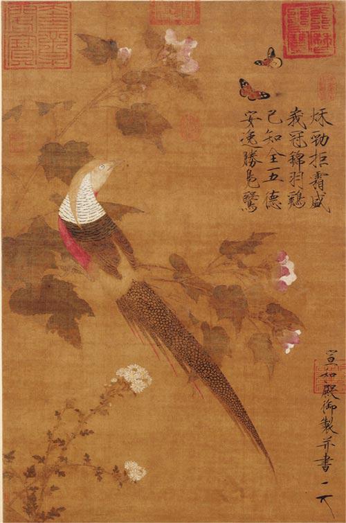 画鸡寓大吉:“鸡画”在生肖画中有何特殊之处 宋 赵佶 芙蓉锦鸡图 81.5×53.6cm 绢本